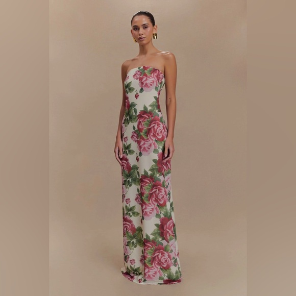 Meshki Strapless Floral Dress in Pink and Green - Picture 4 of 9